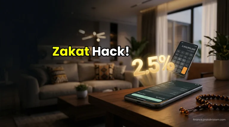 A glowing 2.5 percent symbol floating above a smartphone, representing the accurate calculation of Zakat for Muslims.